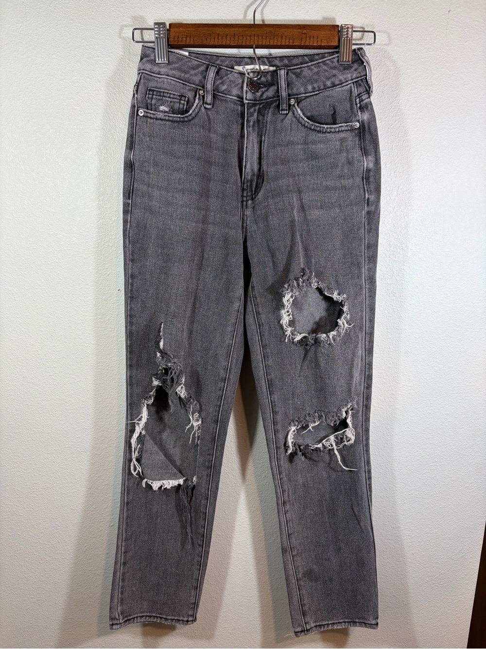 PacSun Mom Jeans Size 22 Gray Black Distressed Ripped Y2K Grunge
